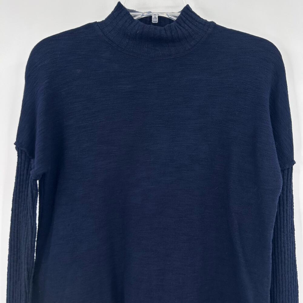NWT Anthropologie Amadi Navy Mock Neck Mixed Knit Ribbed Sleeve Top Womens Sz XS - Picture 5 of 13